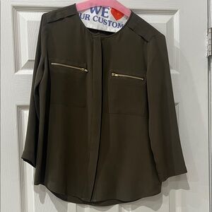 Theory Olive Green 100% Silk Top